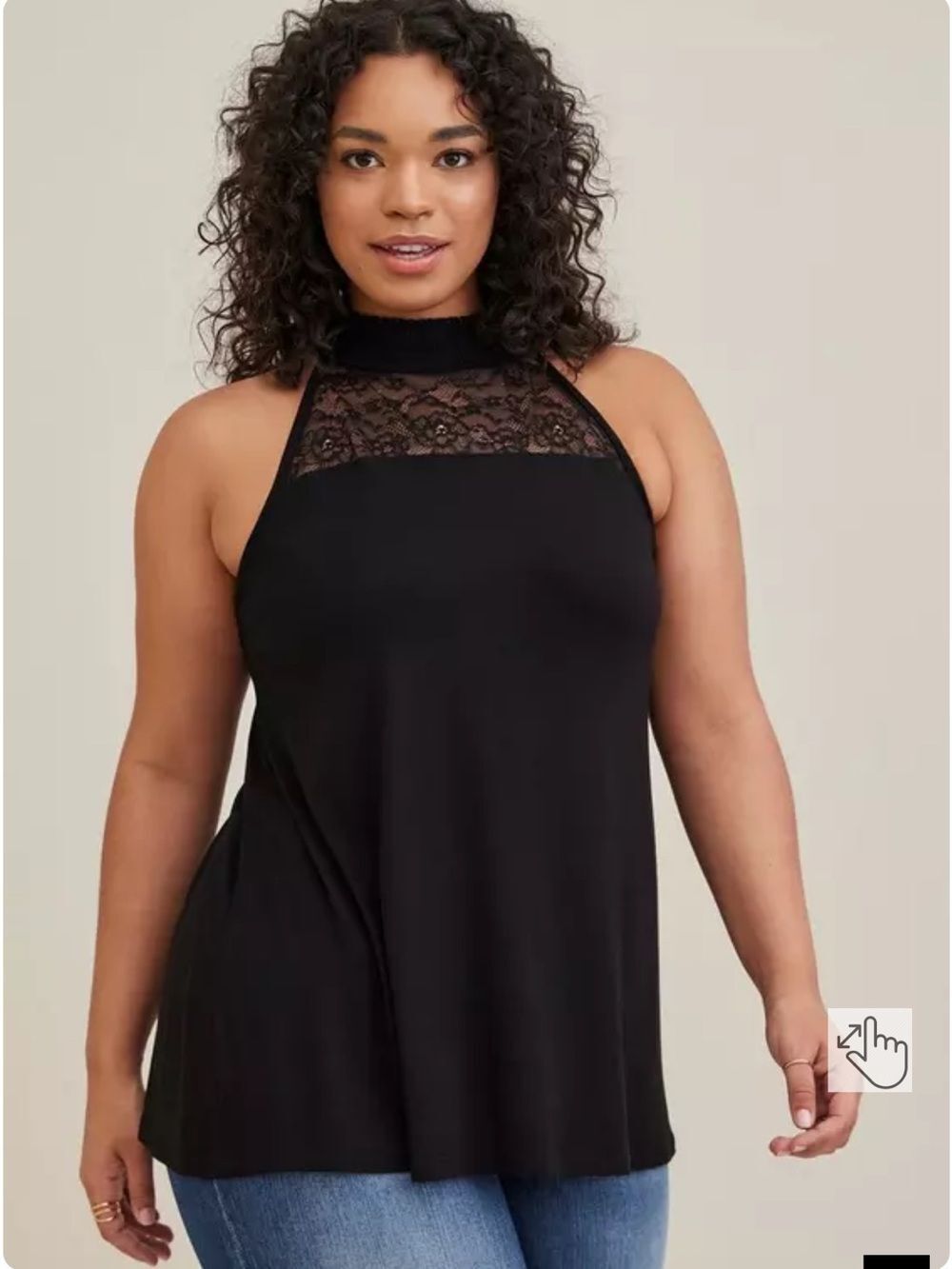torrid Lace Yoke Halter Super Soft Black